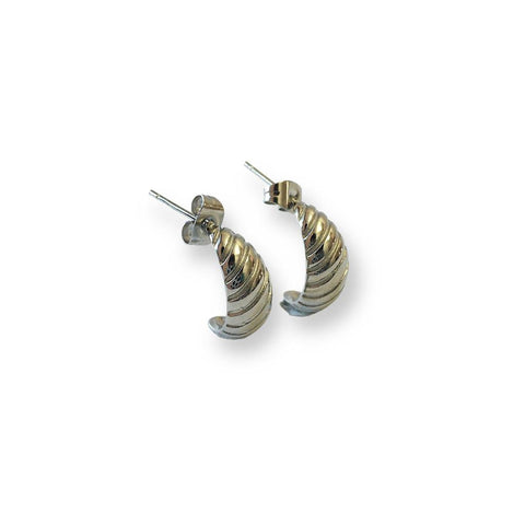 Croissant Silver Hoops